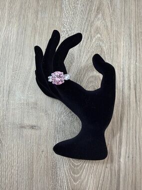 JTV Ring Rhodium over Sterling Silver Pink White Diamond Simulates Size 7-NWT